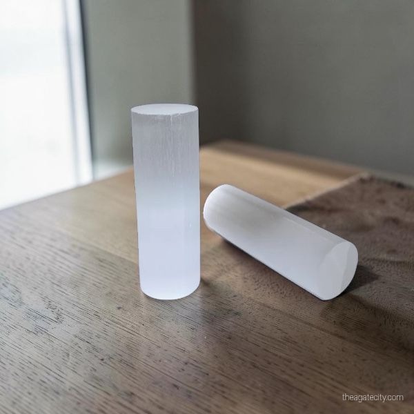 Natural Selenite Cylinder Crystal Display holder | White Selenite wand rod - 2