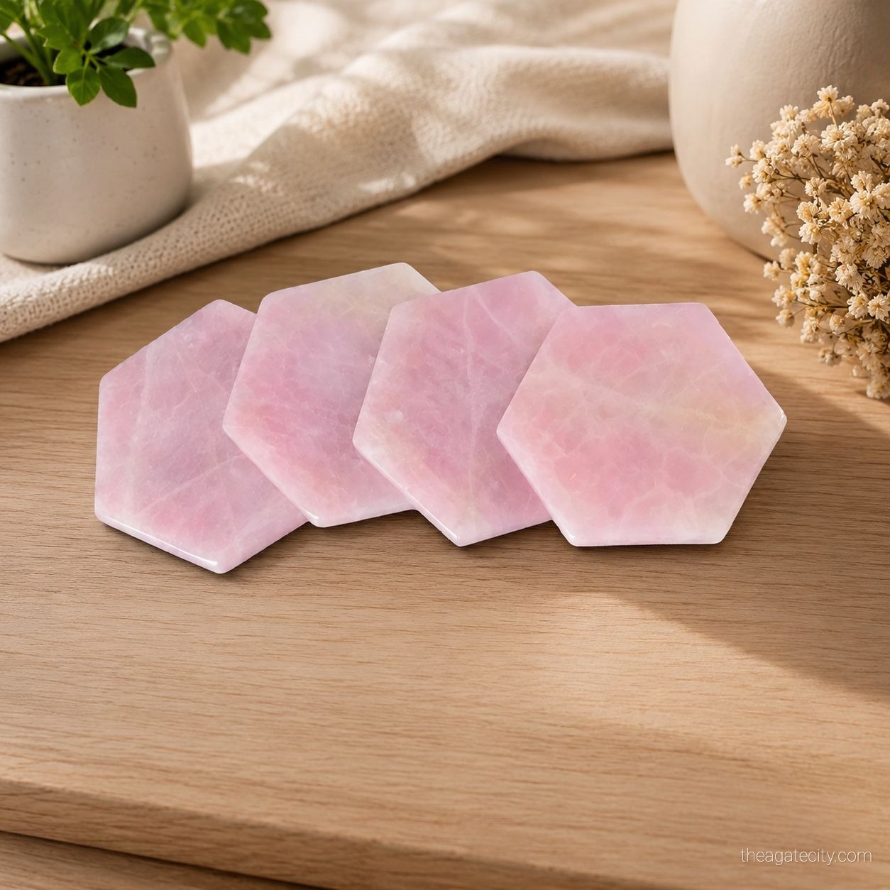 Rose Quartz Hexagon Natural Crystal Stone Polished Stone Decor - 2