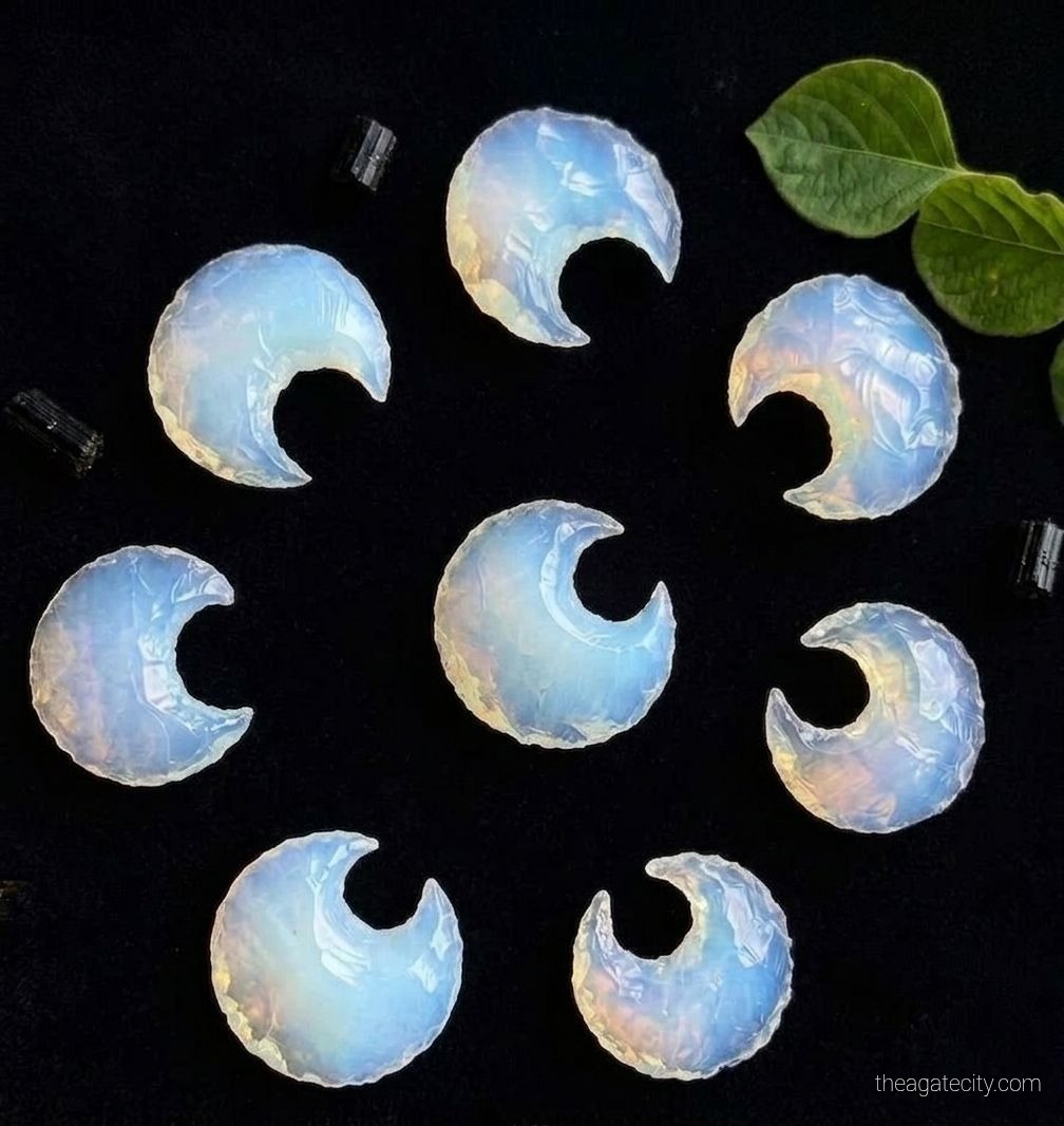 Opalite Crescent Crystal Moon Carving  - 2