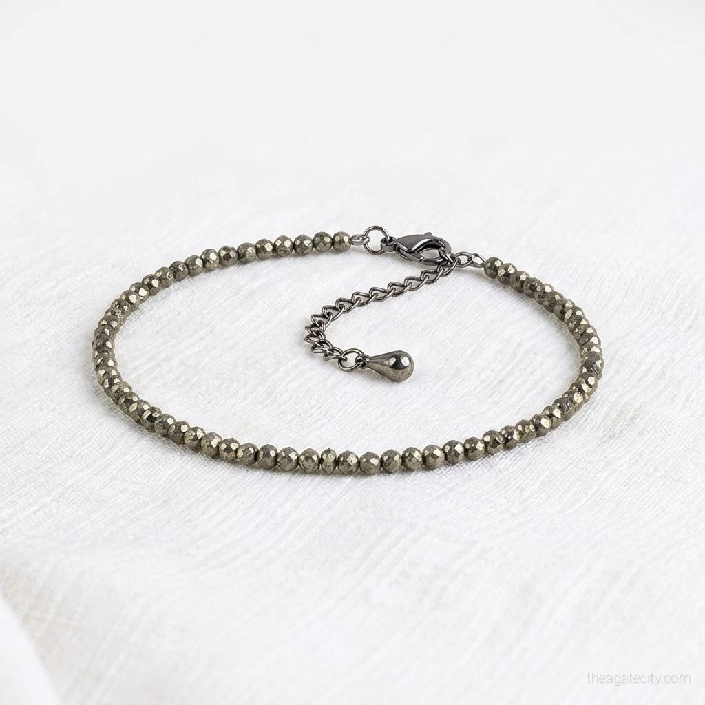 Pyrite Anklet Adjustable Crystal Jewelry 2 Mm Gift For Her - 2