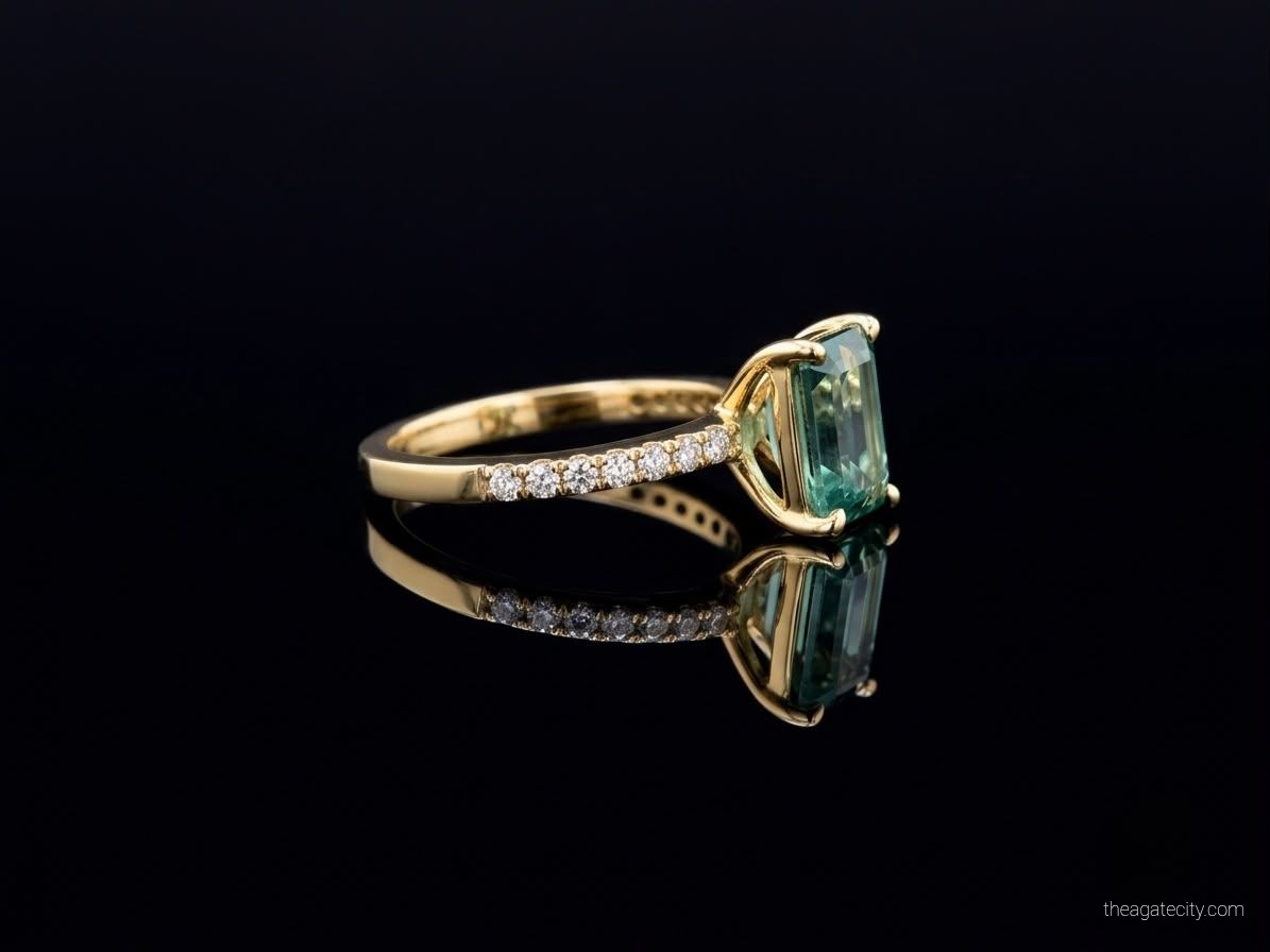 Green Moissanite Emerald Cut Ring Gold Plated Ring  - 2
