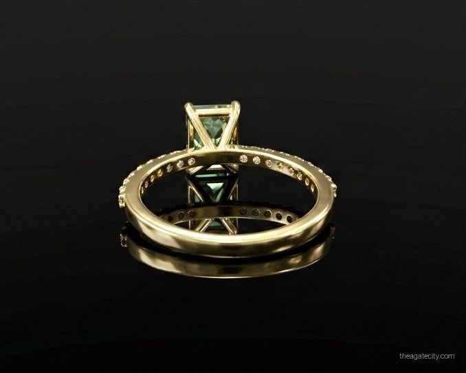 Green Moissanite Emerald Cut Ring Gold Plated Ring  - 3