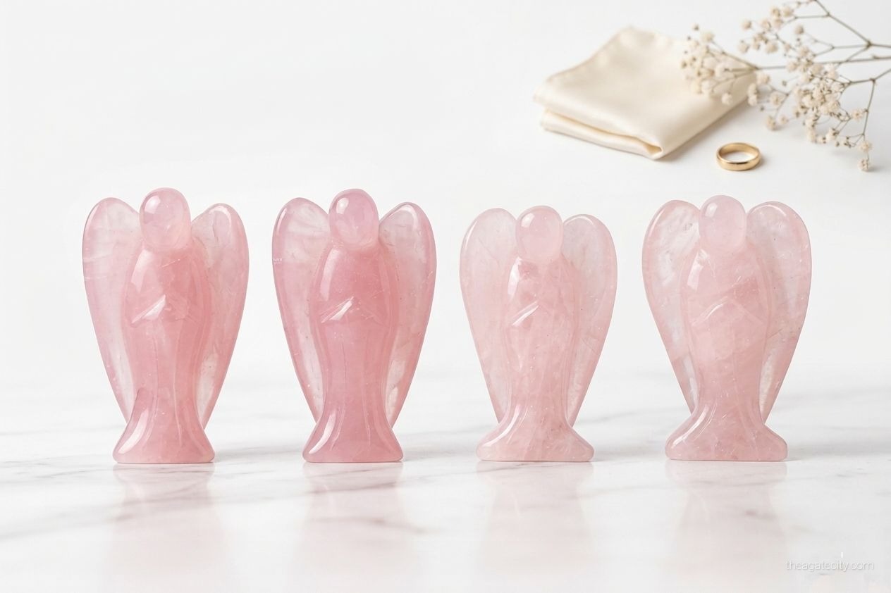 Natural Rose Quartz Angel Crystal Handmade Carving Figuring Home Decor Gift - 2